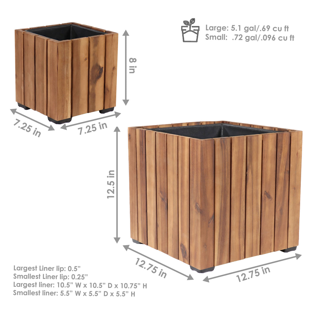 Sunnydaze 2-Piece Square Wood Planter Box with Liner - Light Brown Image 3