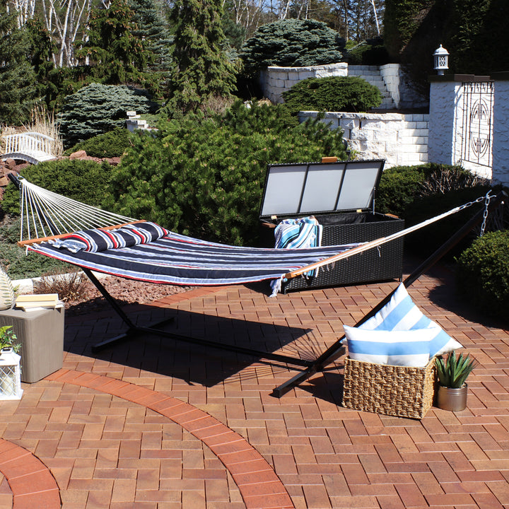 Sunnydaze Large Quilted Fabric Hammock with Steel Stand - Nautical Stripe Image 5