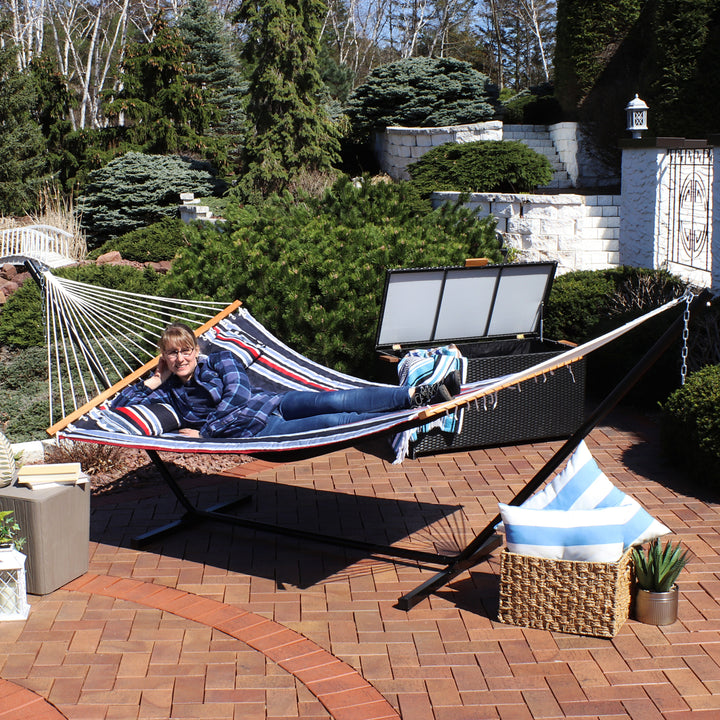 Sunnydaze Large Quilted Fabric Hammock with Steel Stand - Nautical Stripe Image 7