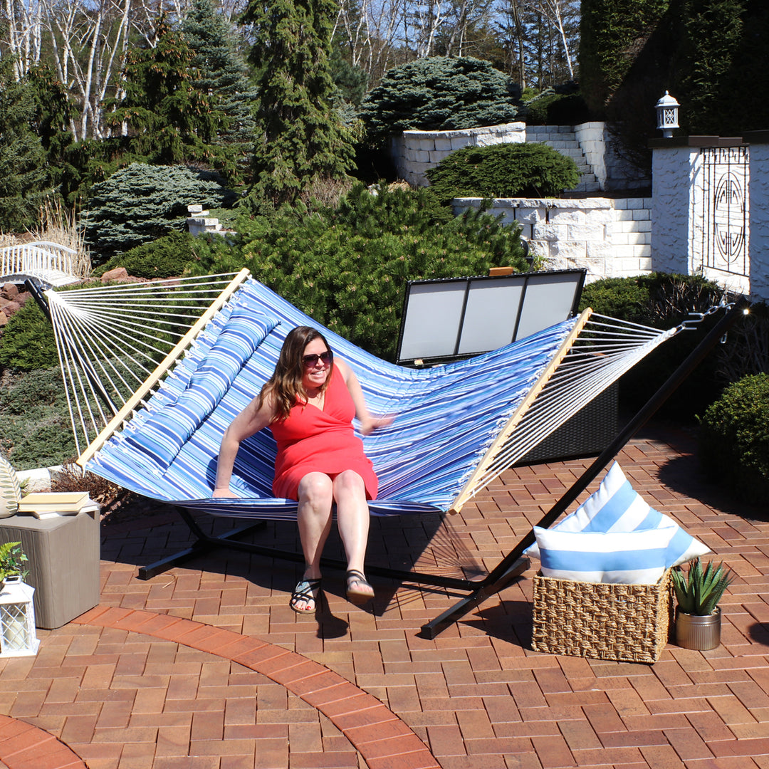 Sunnydaze 2-Person Quilted Fabric Hammock with Steel Stand - Catalina Beach Image 8