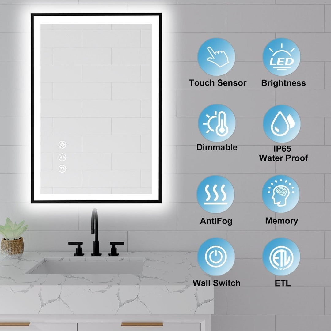 Apex-Noir 40"x32" Framed LED Lighted Bathroom Mirror Image 3