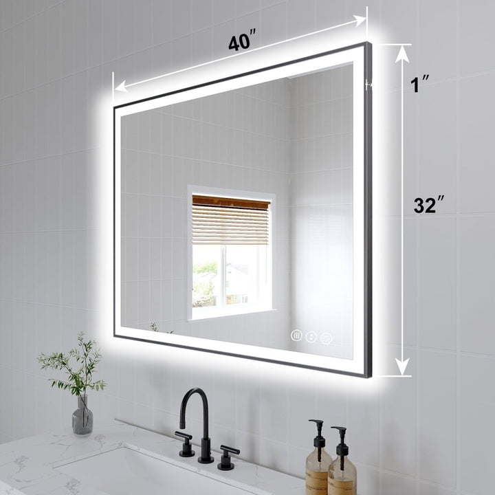 Apex-Noir 40"x32" Framed LED Lighted Bathroom Mirror Image 7