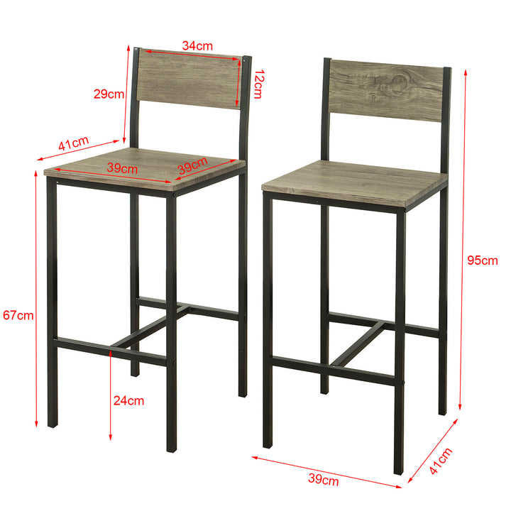 Haotian FST53X2 Bar Stool Set with Backrest Footrest Modern Industrial 2 pcs Image 2