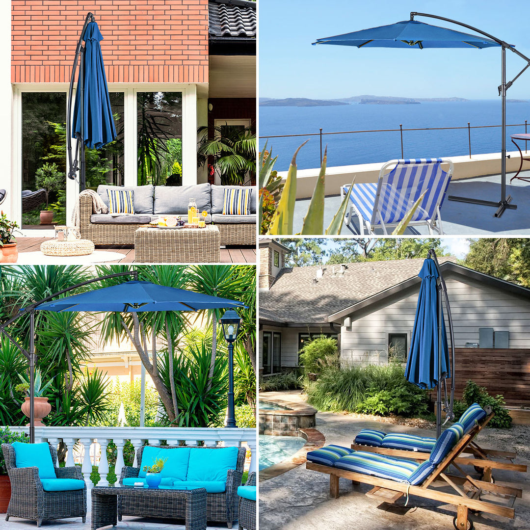 10 Hanging Umbrella Patio Sun Shade Offset Outdoor Market W/ Cross Base Blue Image 4