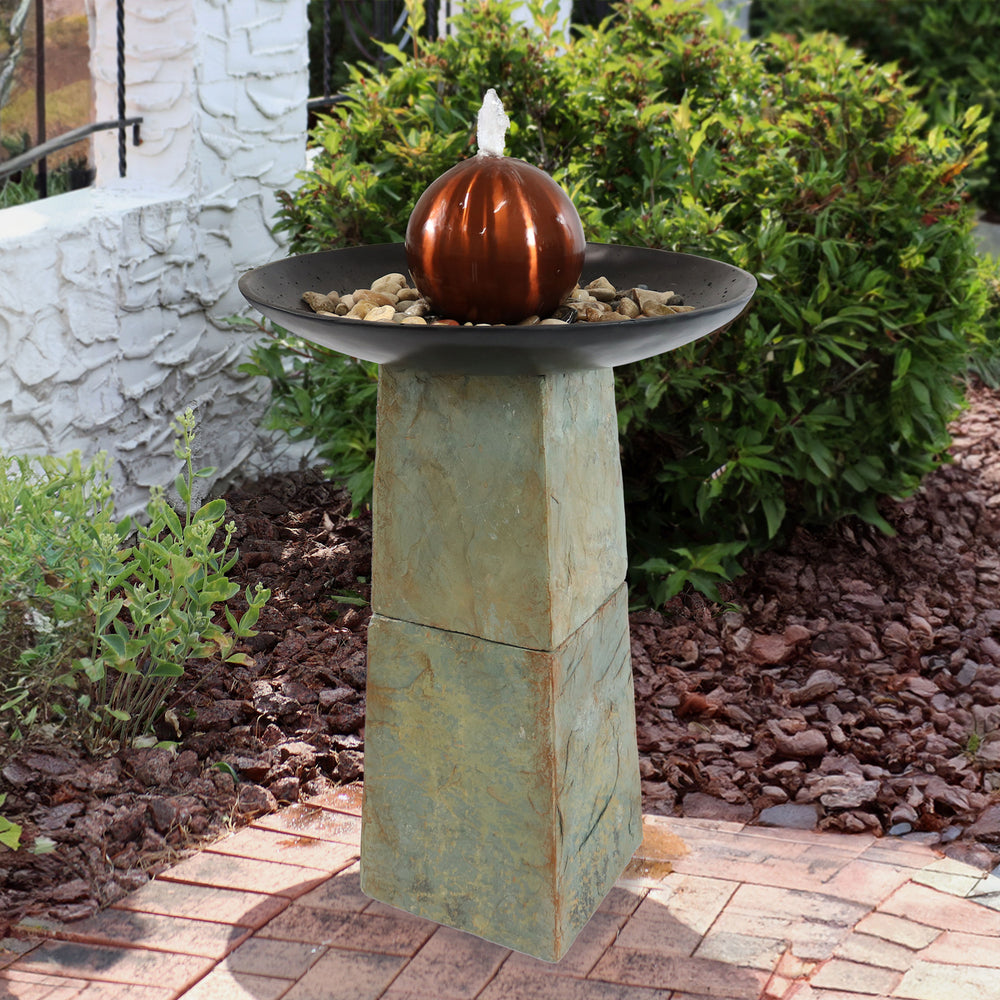 Sunnydaze Decorative Orb Slate Outdoor Water Fountain - 38" Image 2