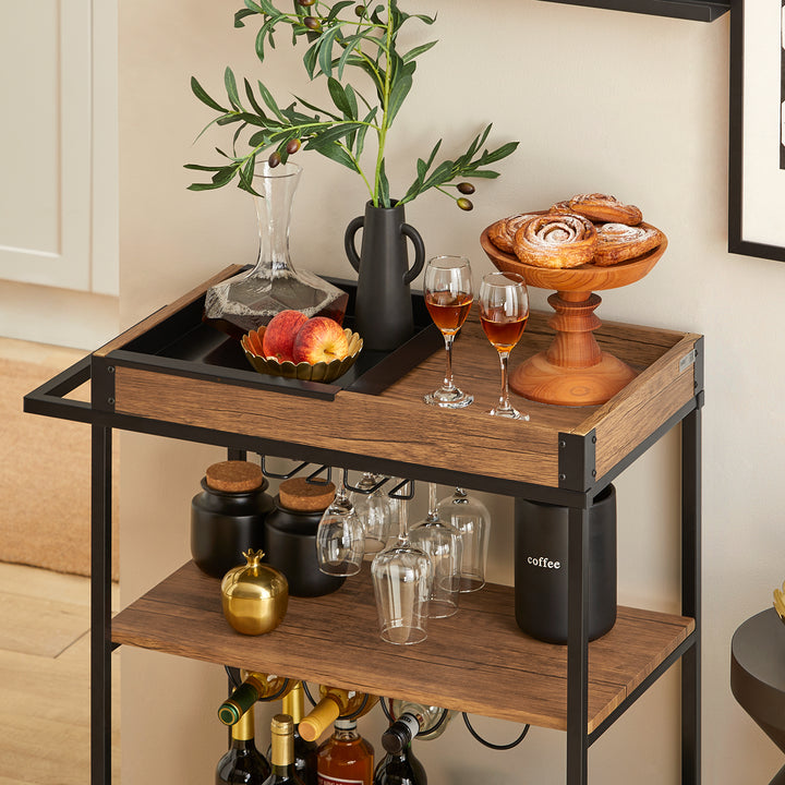 Haotian SVW19-N, Bar Cart with 3 Shelves and 1 Removable Tray Kitchen Trolley Image 3