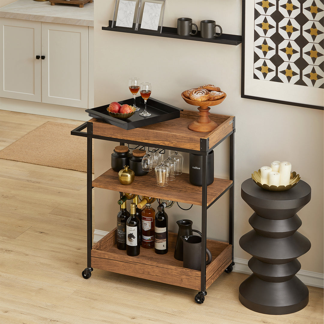 Haotian SVW19-N, Bar Cart with 3 Shelves and 1 Removable Tray Kitchen Trolley Image 7