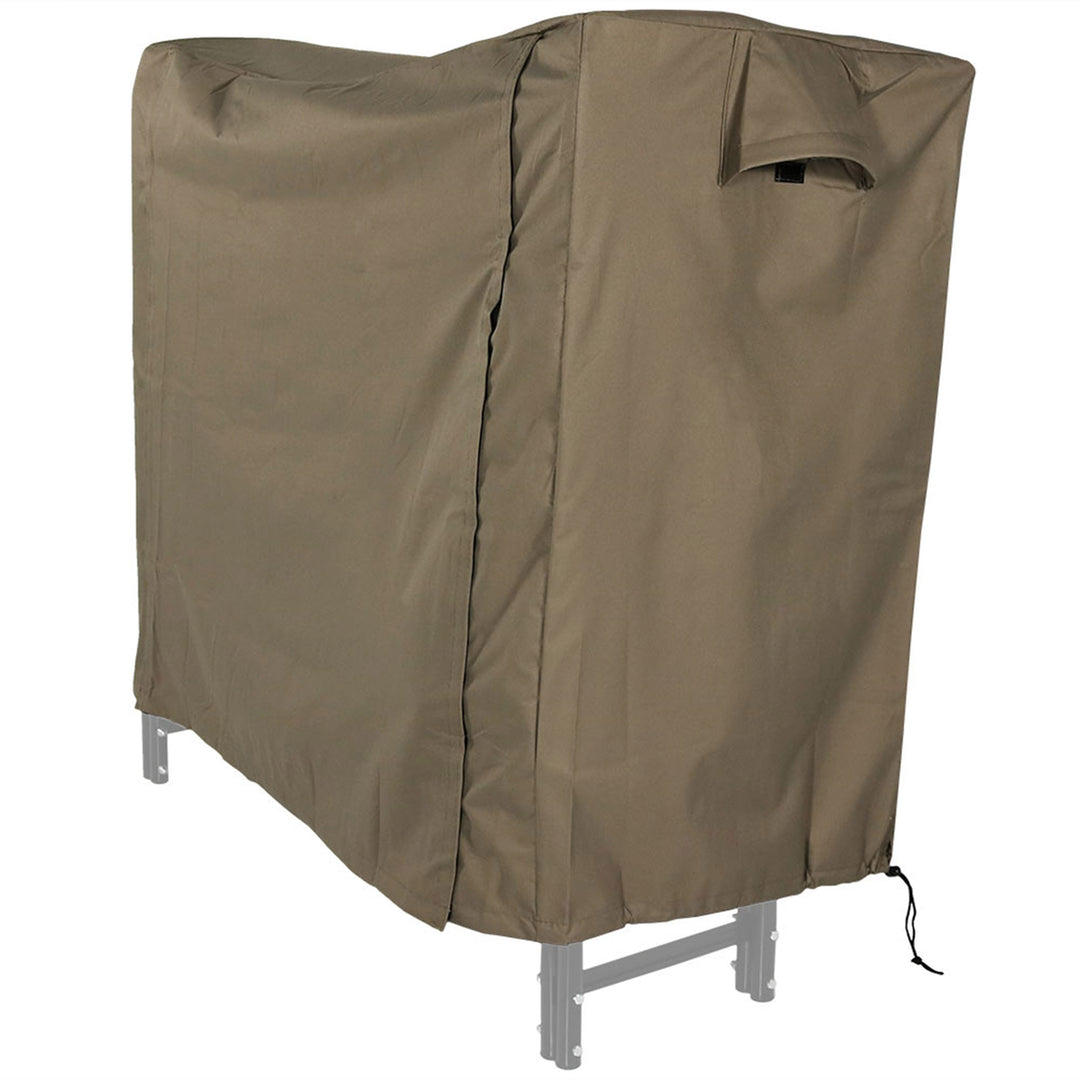 Sunnydaze 4 ft Weather-Resistant Polyester Firewood Log Rack Cover - Khaki Image 6