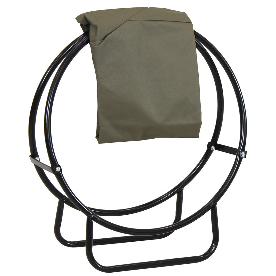 Sunnydaze 24 in Powder-Coated Steel Firewood Log Hoop Rack with Khaki Cover Image 1