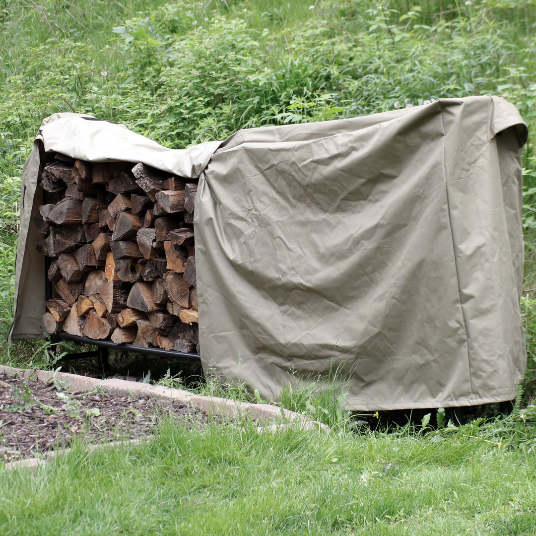 Sunnydaze 8 ft Weather-Resistant Polyester Firewood Log Rack Cover - Khaki Image 3