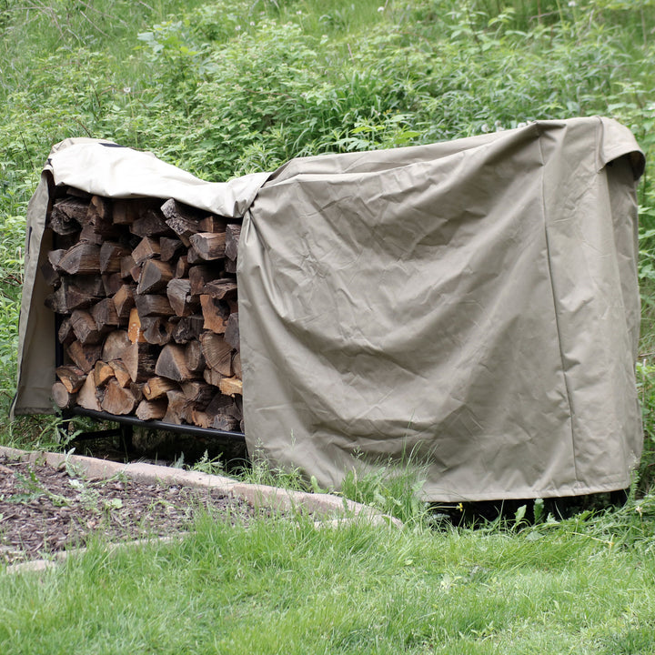 Sunnydaze 8 ft Weather-Resistant Polyester Firewood Log Rack Cover - Khaki Image 3