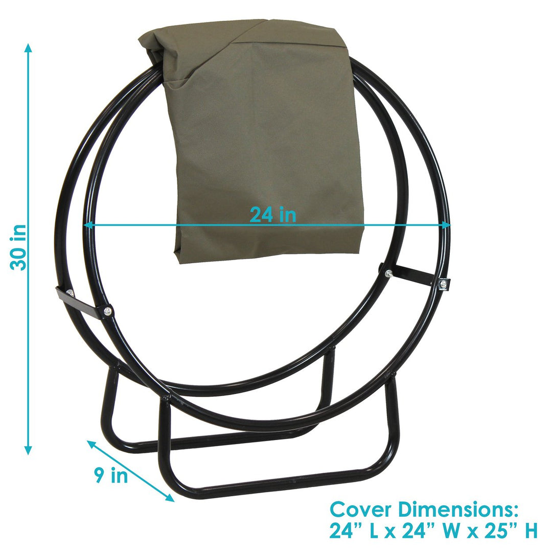 Sunnydaze 24 in Powder-Coated Steel Firewood Log Hoop Rack with Khaki Cover Image 3