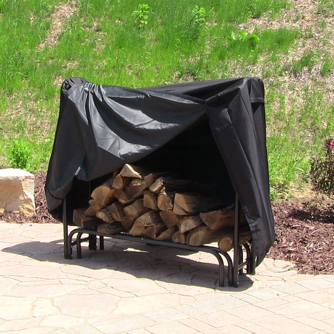 Sunnydaze 5 ft Weather-Resistant Polyester Firewood Log Rack Cover - Black Image 6