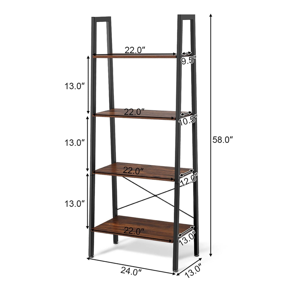 Costway 4-Tier Wood Ladder Shelf Ladder Bookcase Bookshelf Display Rack Image 2