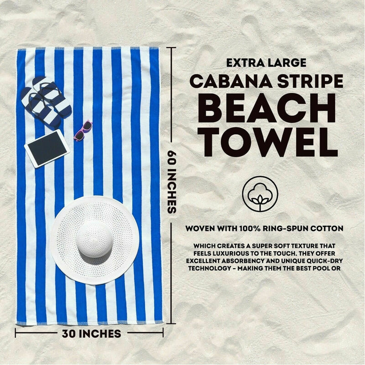 Ultra-Soft 100% Cotton Striped Beach Towel Set Quick-Dry 2/4 Pack 30x60 inches Image 4