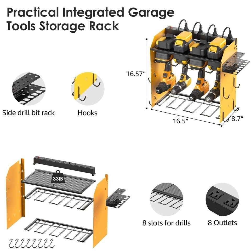 Modular Power Tool Organizer Wall Mount Charging Station, Yellow 8 Cord-less Image 2