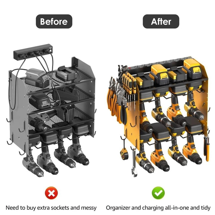 Modular Power Tool Organizer Wall Mount Charging Station, Yellow 8 Cord-less Image 4