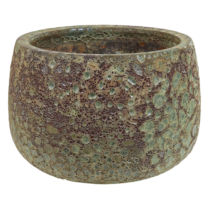 Sunnydaze 14" Lava Finish Planter - Green Distressed Ceramic - 2-Pack Image 1