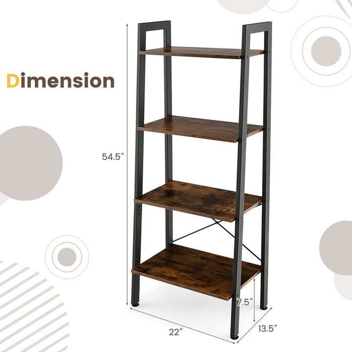 4-Tier Ladder Shelf Ladder Bookcase Bookshelf Display Rack Plant Stand Natural Image 3