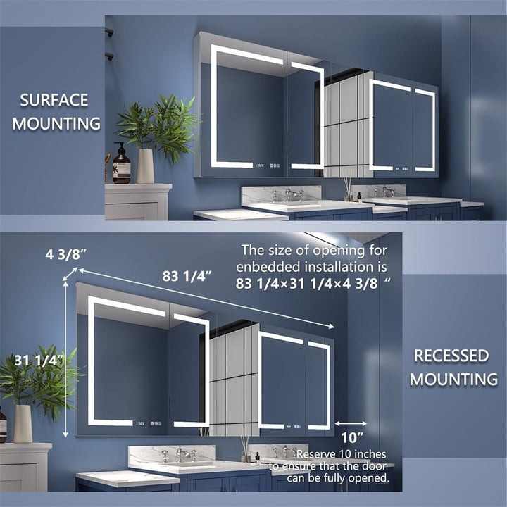 Boost-M2 84" W x 32" H Bathroom Narrow Light Medicine Cabinets with Vanity Mirror Recessed or Surface Image 3