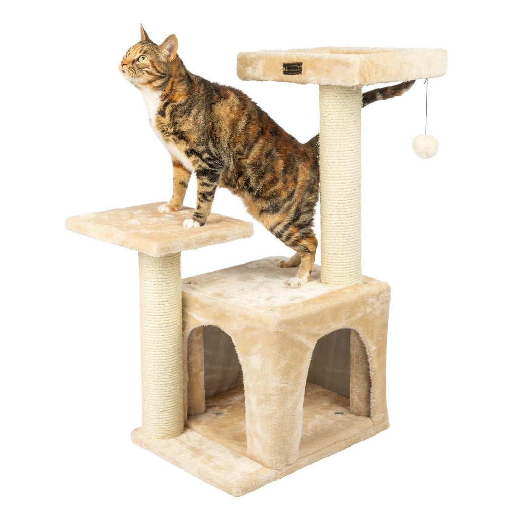 Armarkat Cat Tree A3207 Beige 32-inch Real Wood Three-Level Scratching Post Image 2