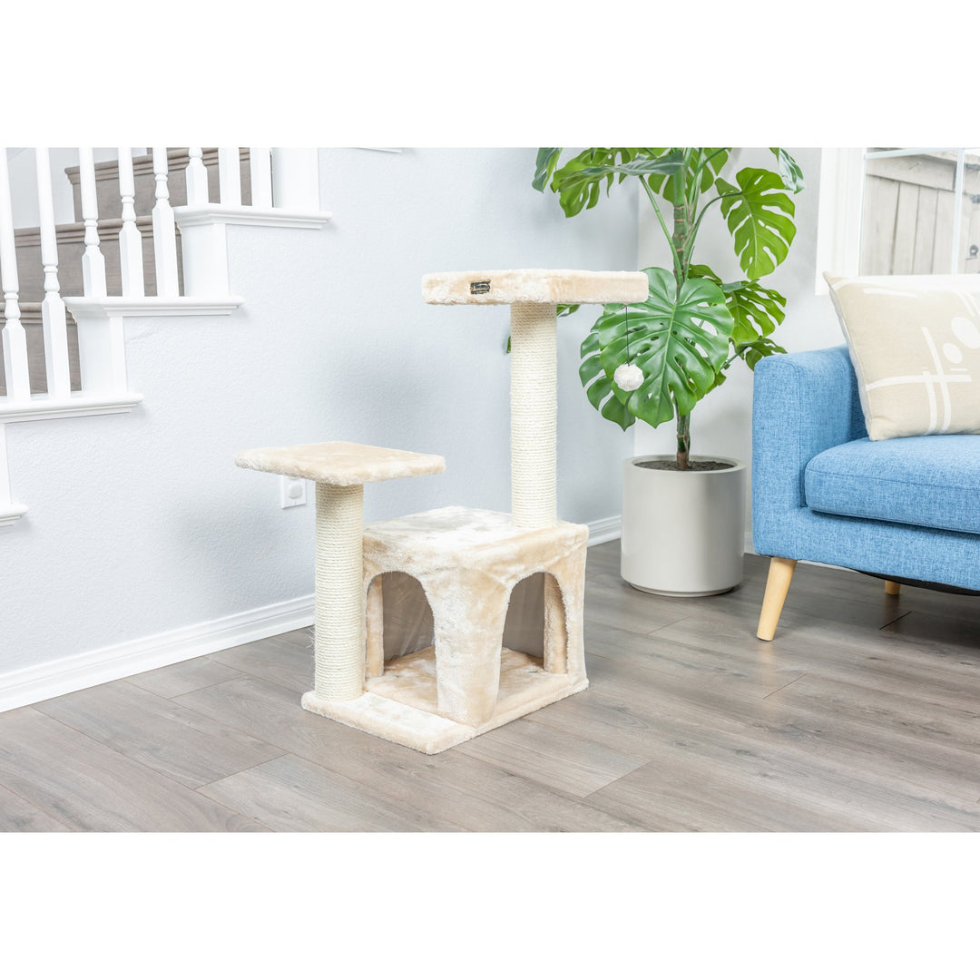 Armarkat Cat Tree A3207 Beige 32-inch Real Wood Three-Level Scratching Post Image 5