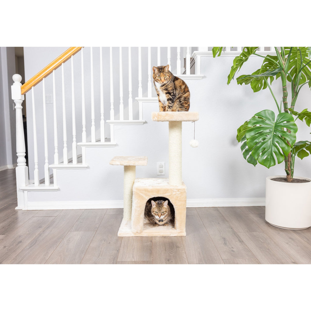 Armarkat Cat Tree A3207 Beige 32-inch Real Wood Three-Level Scratching Post Image 6