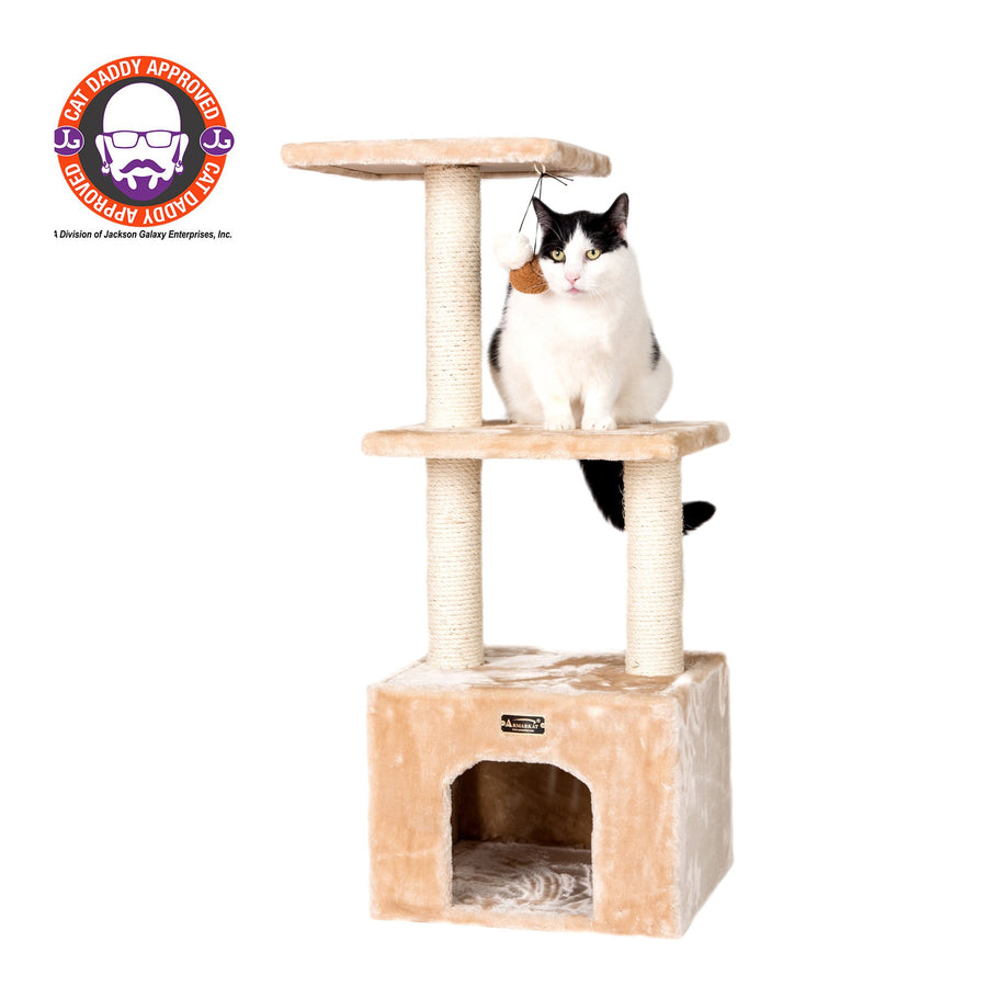 Armarkat Cat Tree A3902 Beige Real Wood 39in Scratching Post Condo Perch Image 1