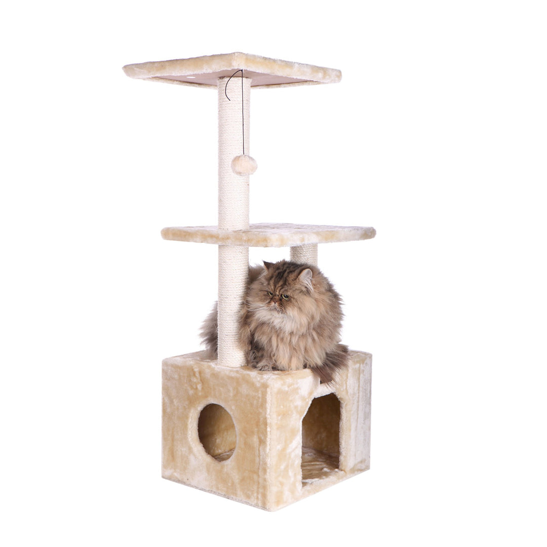 Armarkat Cat Tree A3902 Beige Real Wood 39in Scratching Post Condo Perch Image 2