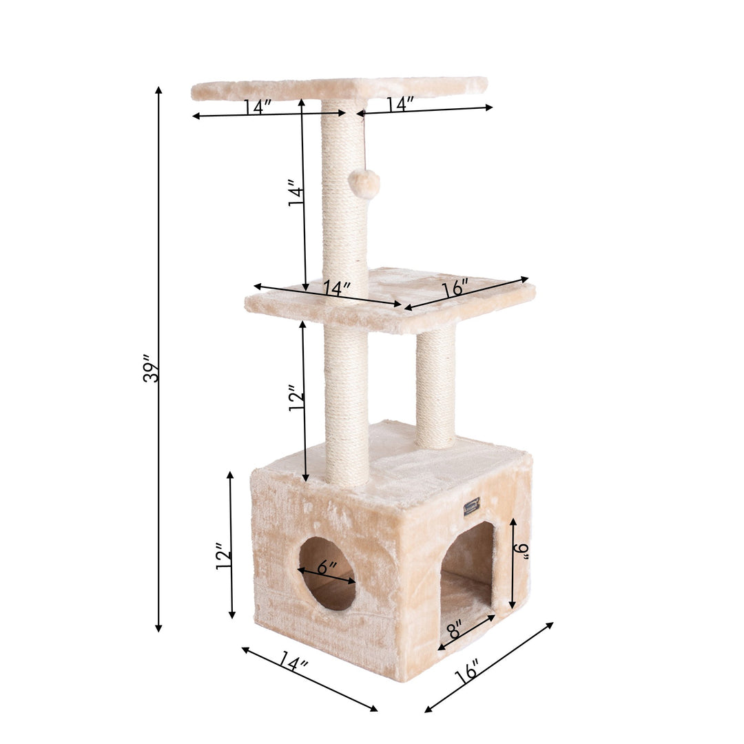 Armarkat Cat Tree A3902 Beige Real Wood 39in Scratching Post Condo Perch Image 3