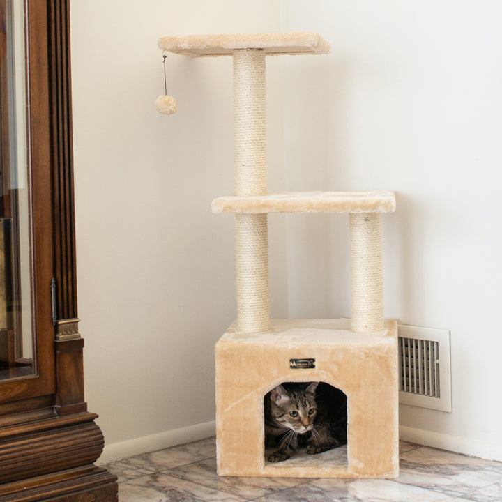 Armarkat Cat Tree A3902 Beige Real Wood 39in Scratching Post Condo Perch Image 5