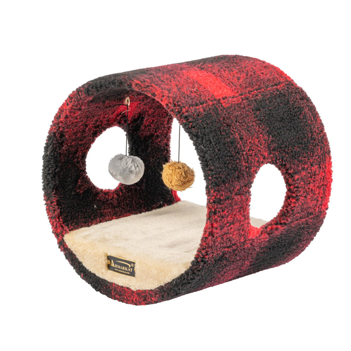 Armarkat Model B1601 Cat Tunnel Red Black Scotch Plaid Real Wood 16in x 10in Image 3