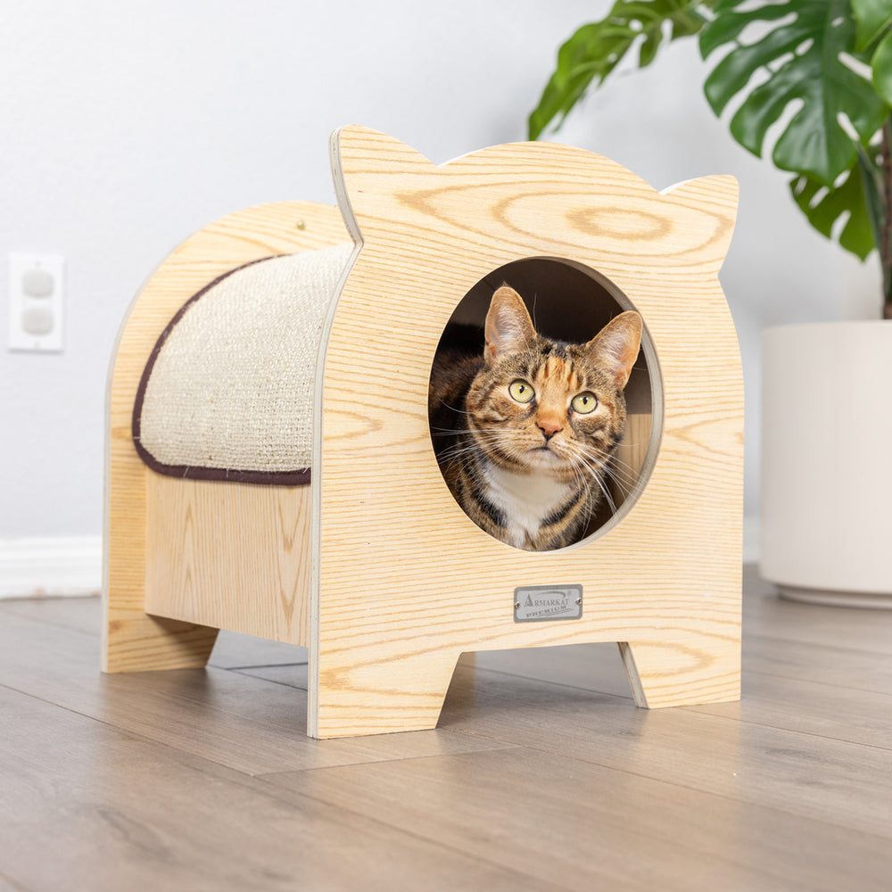 Armarkat S1203 Wood Cat Hideaway Natural Color with Soft Pad 15x15 Inches Image 2