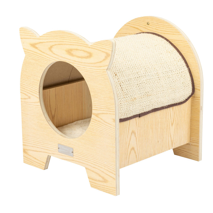 Armarkat S1203 Wood Cat Hideaway Natural Color with Soft Pad 15x15 Inches Image 4