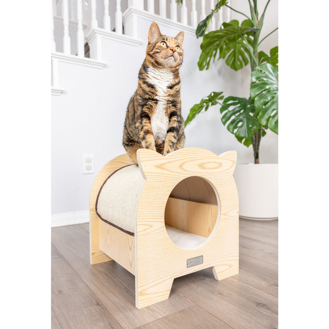 Armarkat S1203 Wood Cat Hideaway Natural Color with Soft Pad 15x15 Inches Image 6