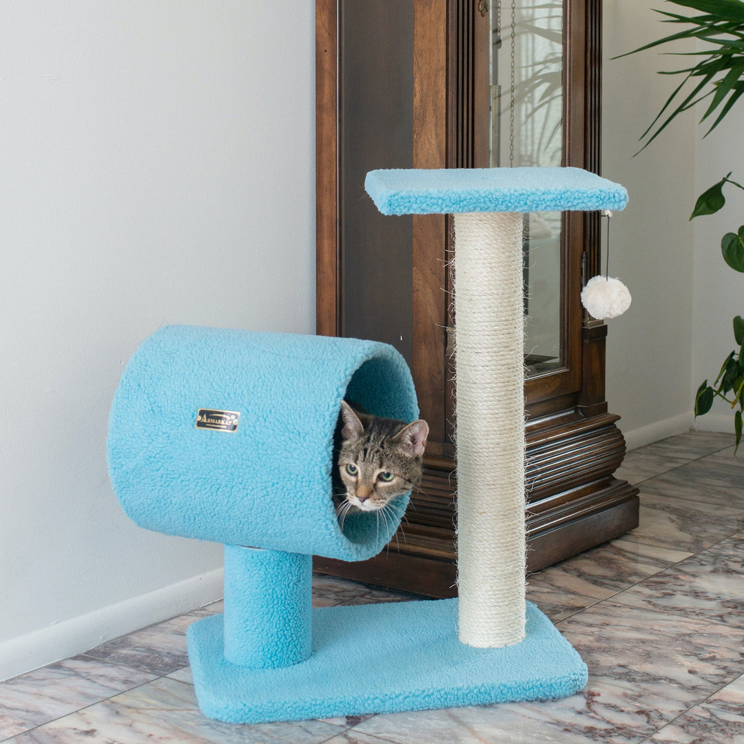 Armarkat Classic Cat Tree B2501 Real Wood Sky Blue Cat Tunnel Perch 24x14x26 Image 5