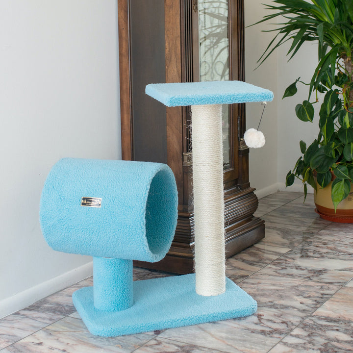 Armarkat Classic Cat Tree B2501 Real Wood Sky Blue Cat Tunnel Perch 24x14x26 Image 6