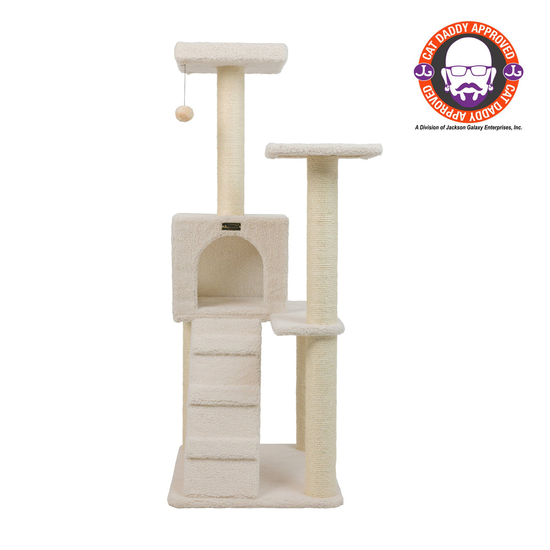 Armarkat 53 Inch Ivory Cat Tree Condo B5301 Real Wood with Ramp Perch Playhouse Image 1