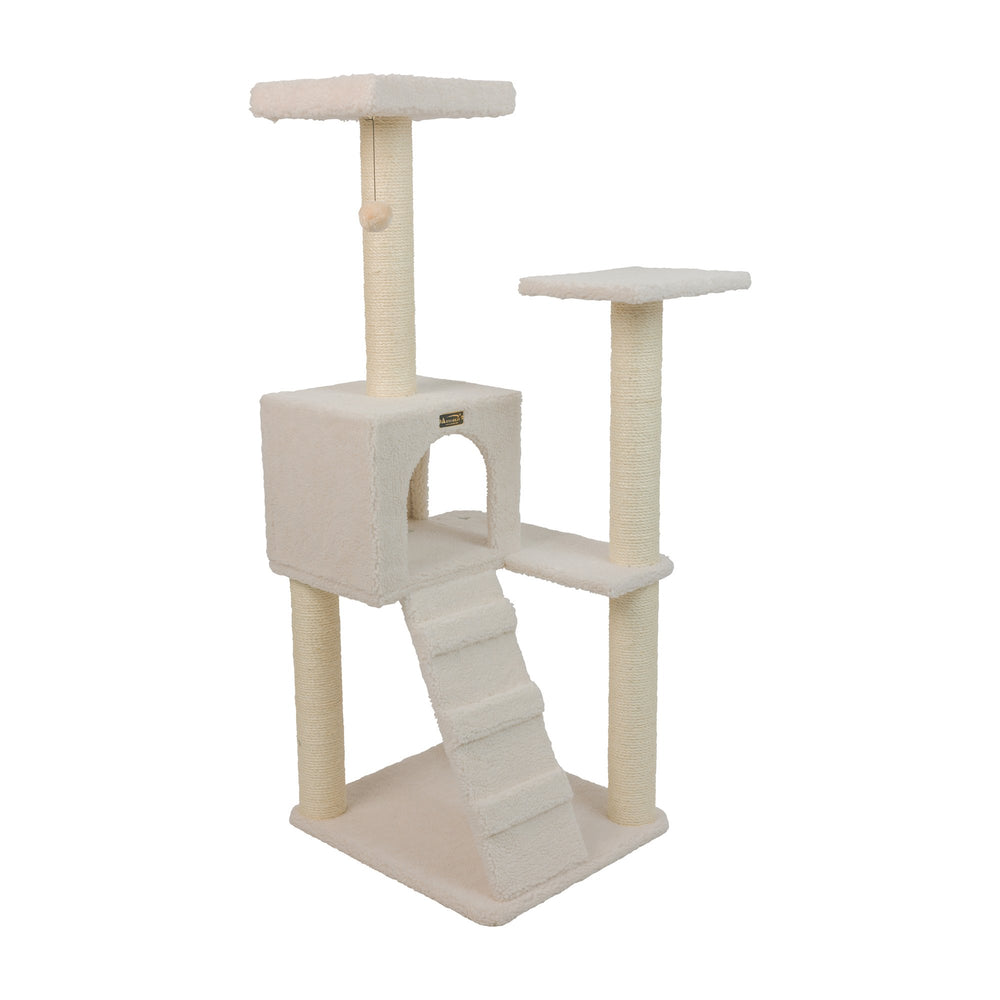 Armarkat 53 Inch Ivory Cat Tree Condo B5301 Real Wood with Ramp Perch Playhouse Image 2