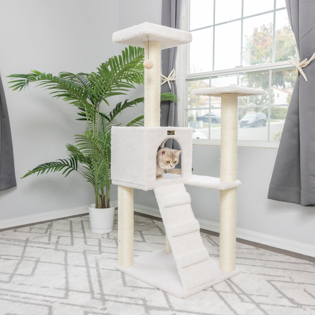 Armarkat 53 Inch Ivory Cat Tree Condo B5301 Real Wood with Ramp Perch Playhouse Image 3