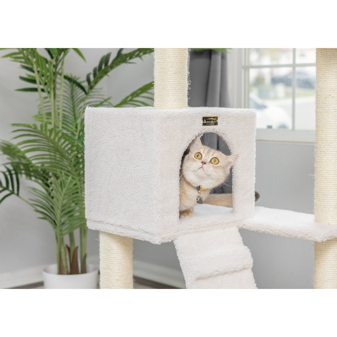 Armarkat 53 Inch Ivory Cat Tree Condo B5301 Real Wood with Ramp Perch Playhouse Image 4