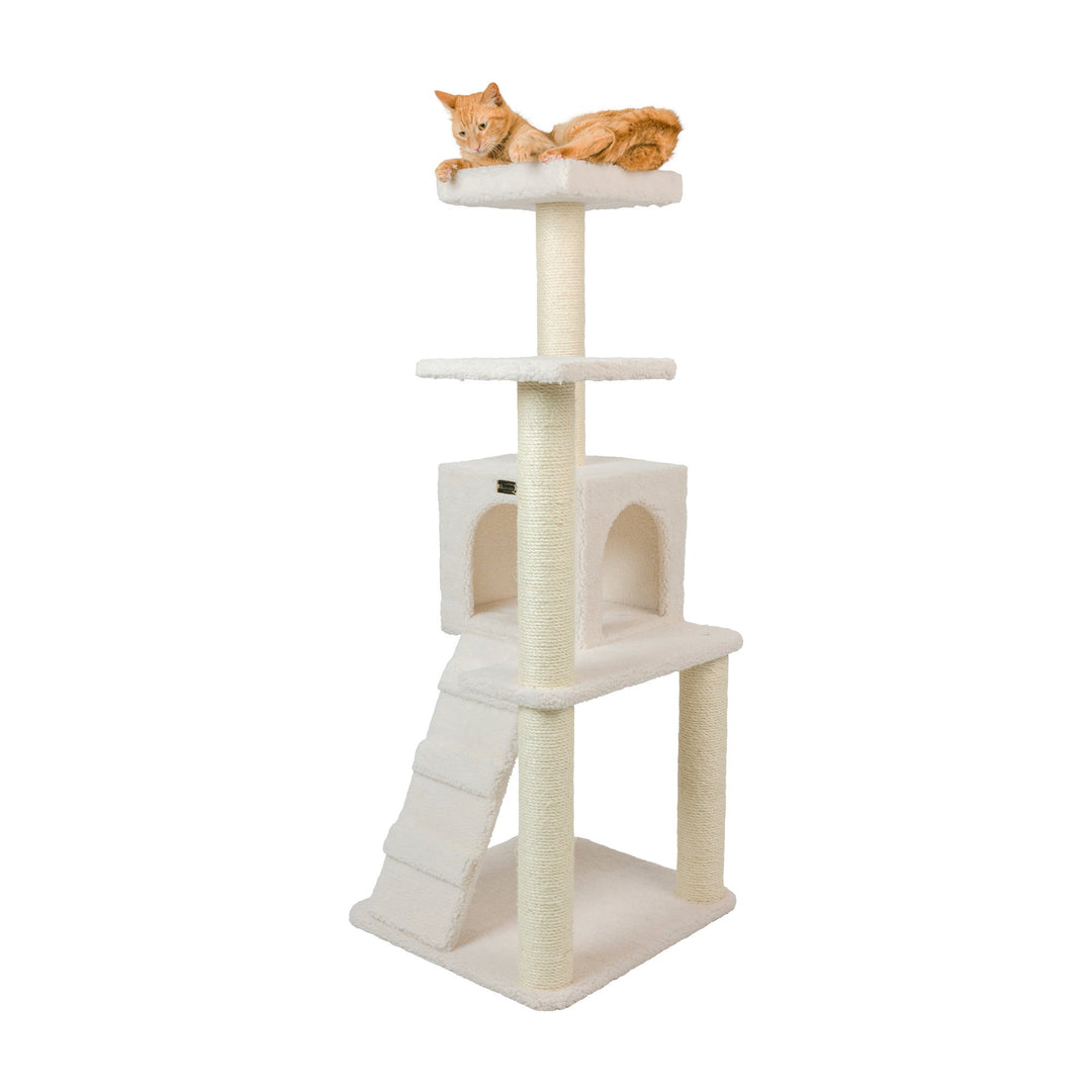 Armarkat 53 Inch Ivory Cat Tree Condo B5301 Real Wood with Ramp Perch Playhouse Image 5