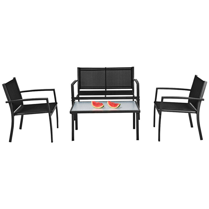 4 PCS Patio Furniture Set Sofa Coffee Table Steel Frame Garden Deck Black Image 9