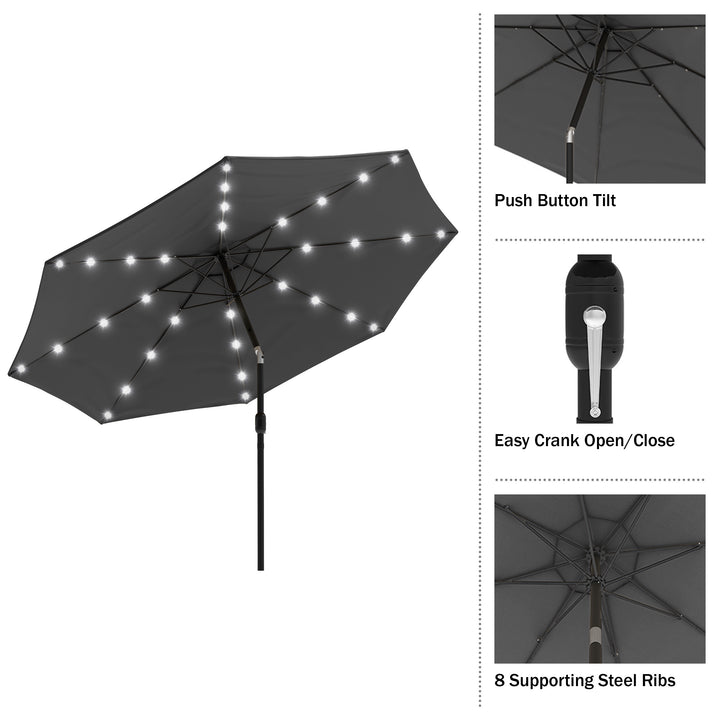 Patio Umbrella with Lights - 10 ft Outdoor Sun Shade Canopy with 32 Solar LEDs - UV 30+ Protection LED Umbrella Image 5