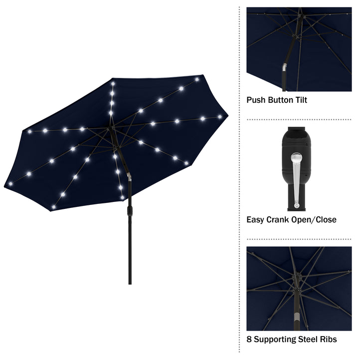 Patio Umbrella with Lights - 10 ft Outdoor Sun Shade Canopy with 32 Solar LEDs - UV 30+ Protection LED Umbrella Image 6