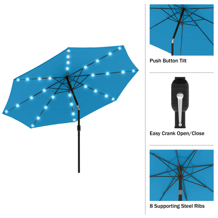 Patio Umbrella with Lights - 10 ft Outdoor Sun Shade Canopy with 32 Solar LEDs - UV 30+ Protection LED Umbrella Image 7