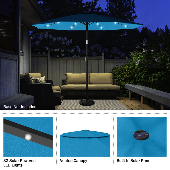 Patio Umbrella with Lights - 10 ft Outdoor Sun Shade Canopy with 32 Solar LEDs - UV 30+ Protection LED Umbrella Image 10