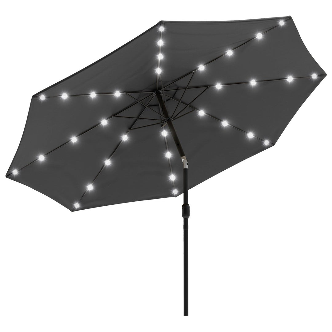 Pure Garden 10 ft Patio Umbrella with Lights Gray Solar LED UV Protection Image 1