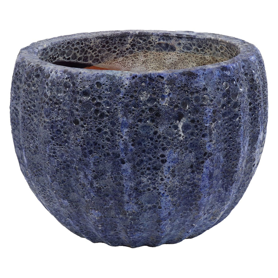 Sunnydaze 13.5" Fluted Lava Finish Ceramic Planter - Dark Blue Image 1