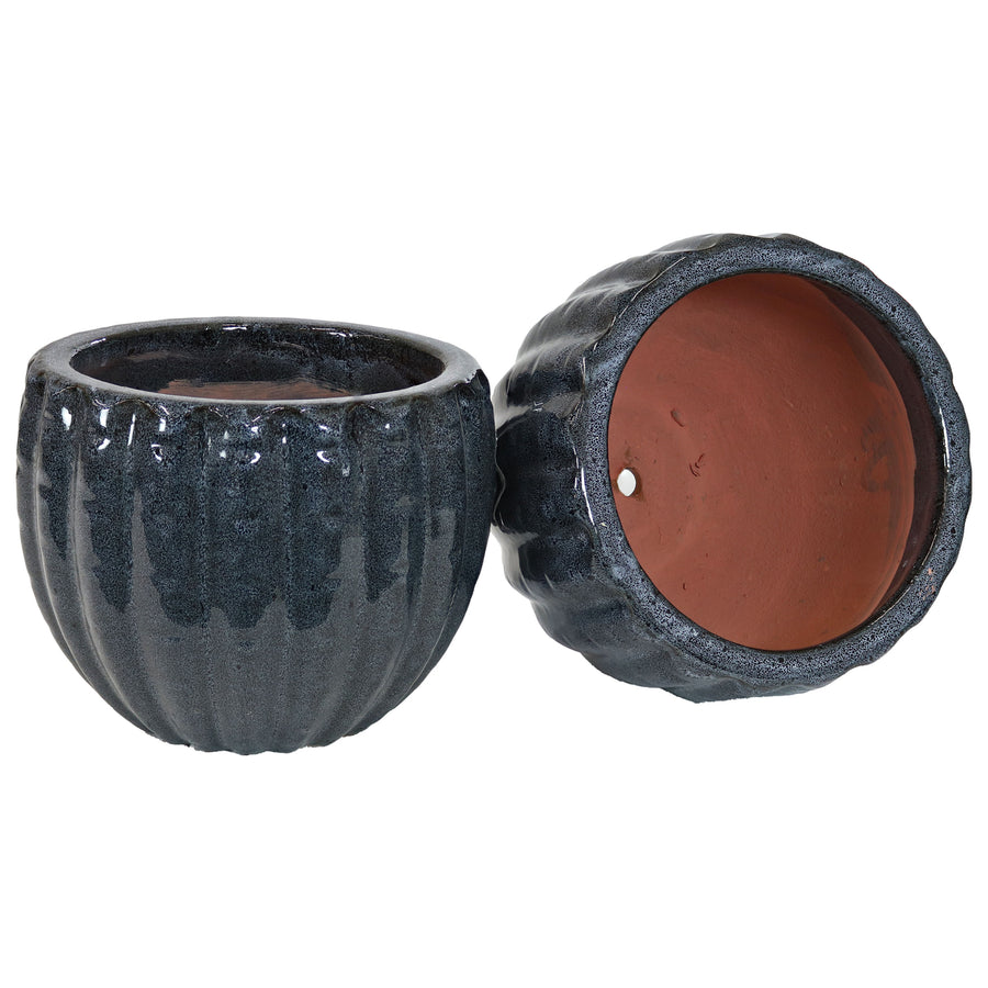 Sunnydaze 10" Fluted Ceramic Planter - Black Mist - 2-Pack Image 1